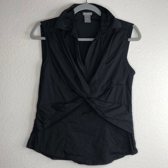 Ann Taylor Tops - Ann Taylor tank top blouse touched knotted front v neck black unlined womens 4